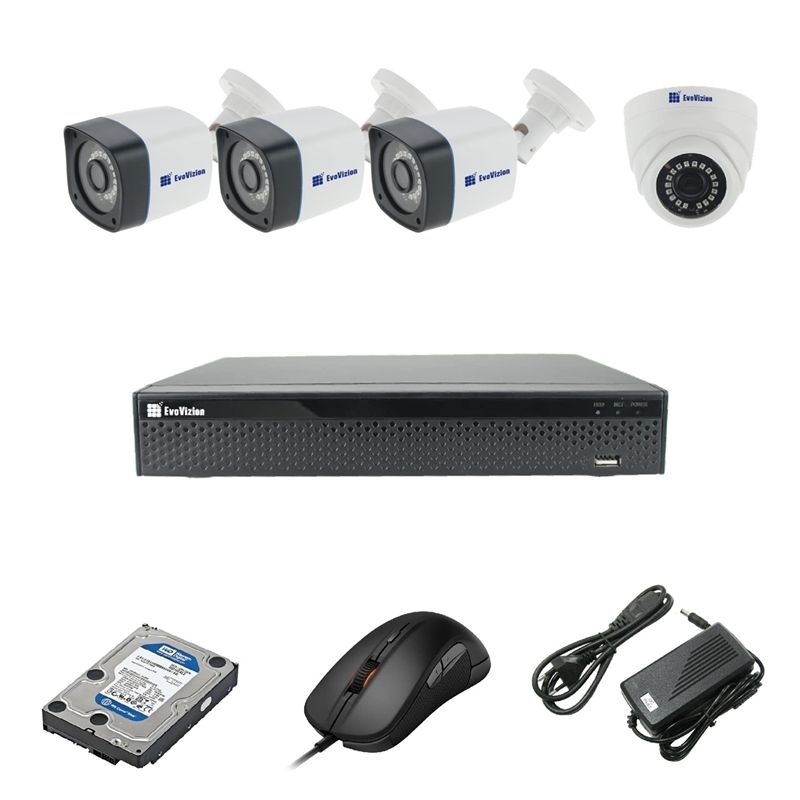 EvoVizion 1DOME-3OUT-200-эконом + HDD 2 Тб Комплект видеонаблюдения на 4 камеры