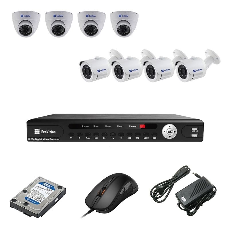 EvoVizion 4DOME-4OUT-240-LITE + HDD 1 Тб Комплект видеонаблюдения на 8 камеры