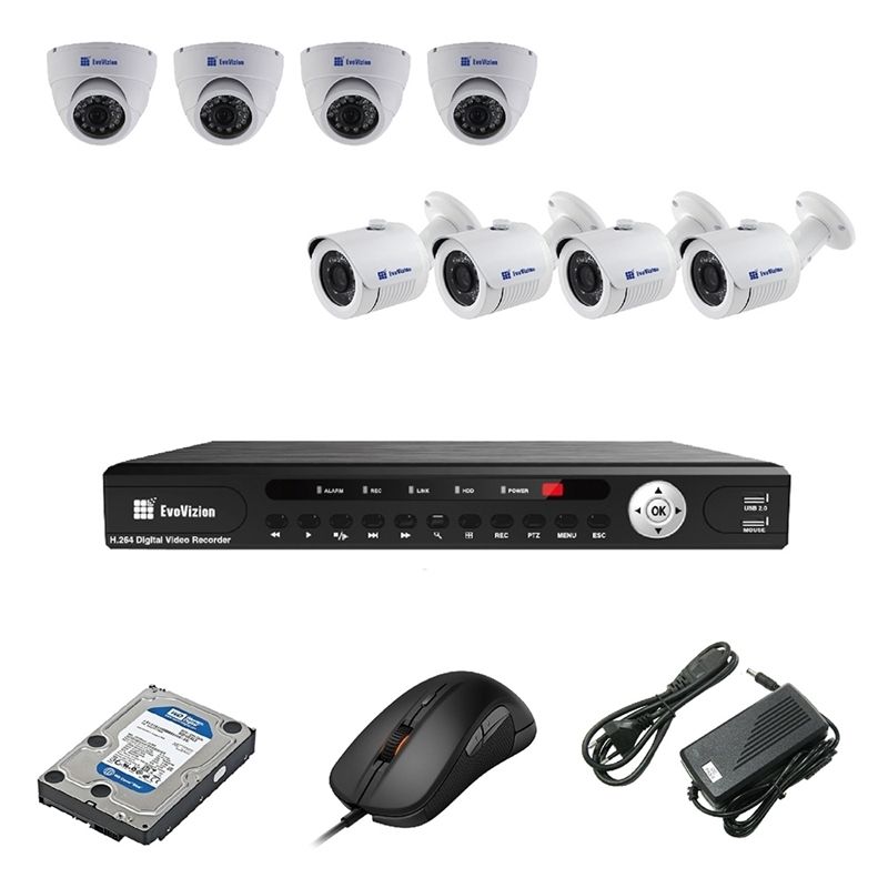 EvoVizion 4DOME-4OUT-240-LITE + HDD 2 Тб Комплект видеонаблюдения на 8 камеры