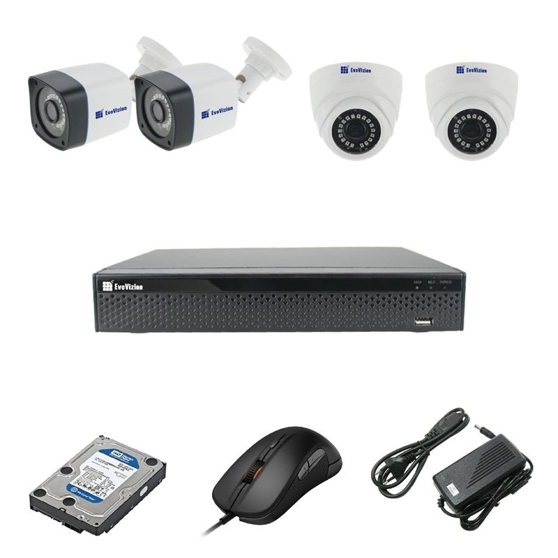 EvoVizion 2DOME-2OUT-200-эконом + HDD 2 Тб Комплект видеонаблюдения на 4 камеры