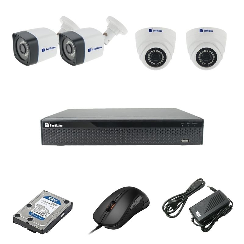 EvoVizion 2DOME-2OUT-200-эконом + HDD 1 Тб Комплект видеонаблюдения на 4 камеры